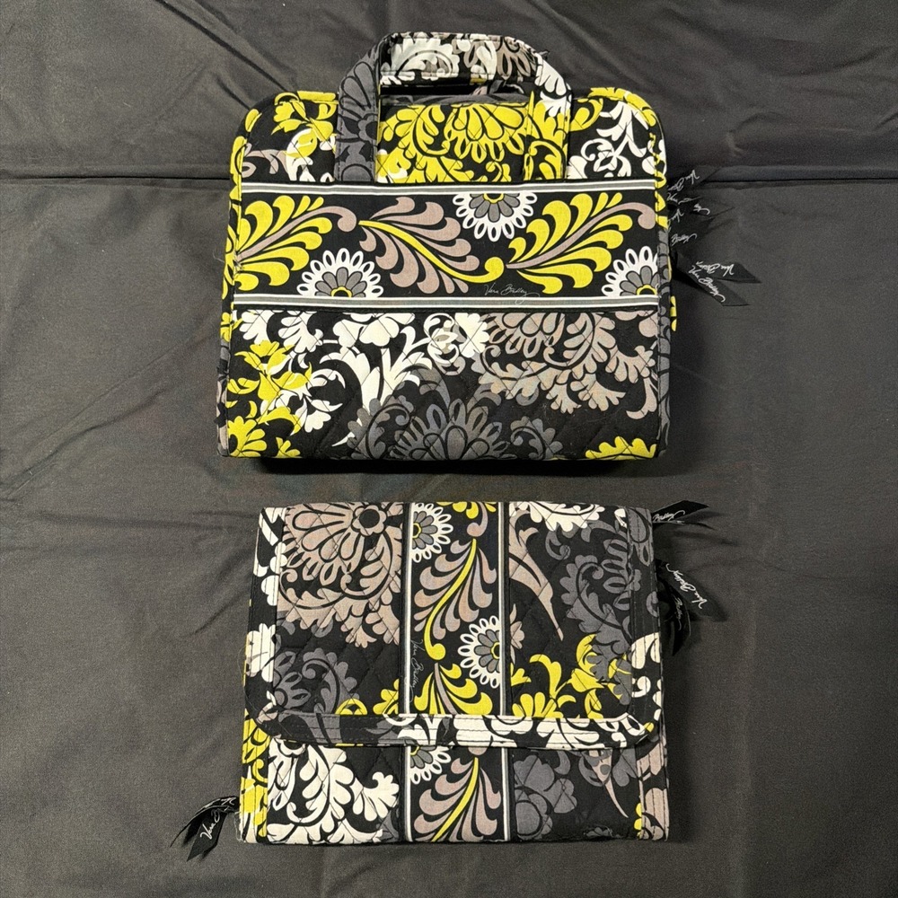 Vera Bradley Baroque Yellow Black Travel Bathroom Bag Set Of 2 Hanging Pockets